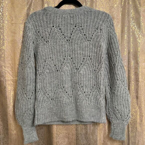 Abercrombie & Fitch Gray Fuzzy Alpaca Wool Open Knit Chunky Sweater XS - Picture 2 of 10